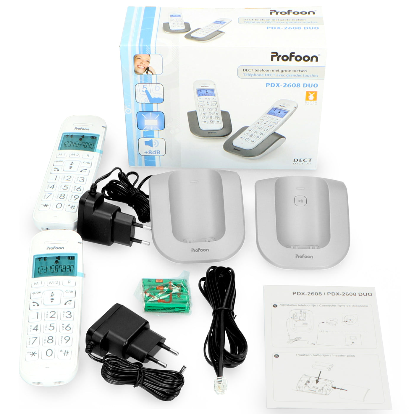 Profoon PDX-2608 DUO - DECT-Telefon mit großen Tasten und 2 Mobilteilen, Weiß