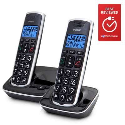 Fysic FX-6020 - DECT-Telefon für Senioren mit großen Tasten und 2 Mobilteilen, Schwarz