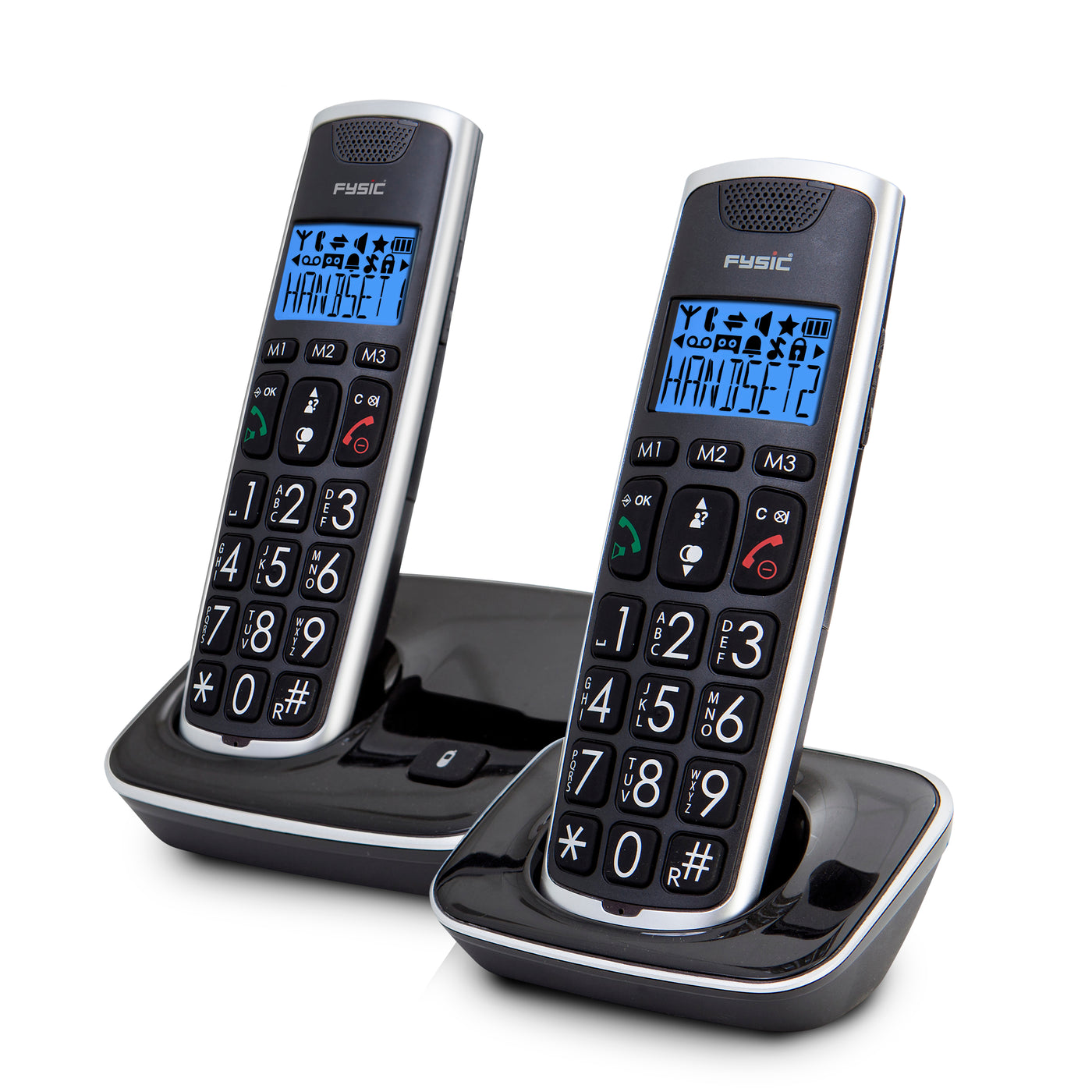 Fysic FX-6020 - DECT-Telefon für Senioren mit großen Tasten und 2 Mobilteilen, Schwarz