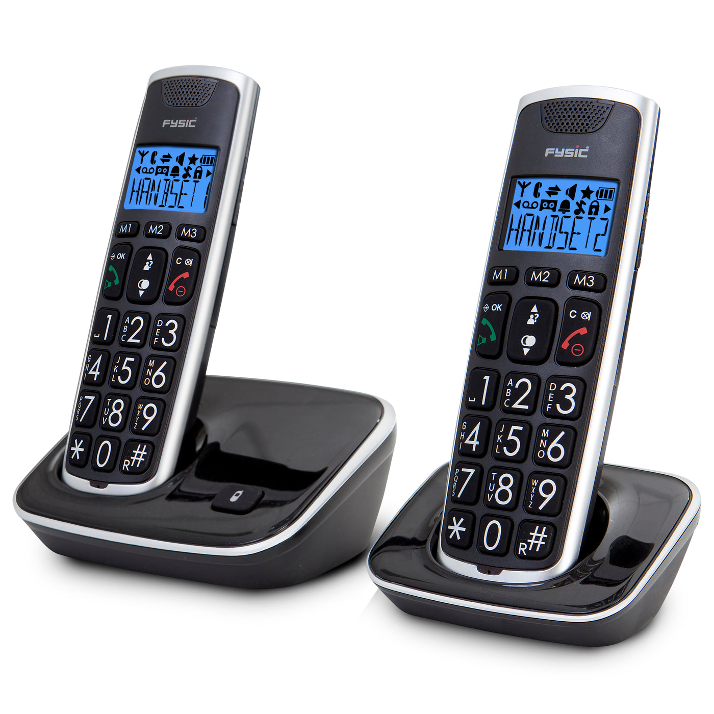 Fysic FX-6020 - DECT-Telefon für Senioren mit großen Tasten und 2 Mobilteilen, Schwarz