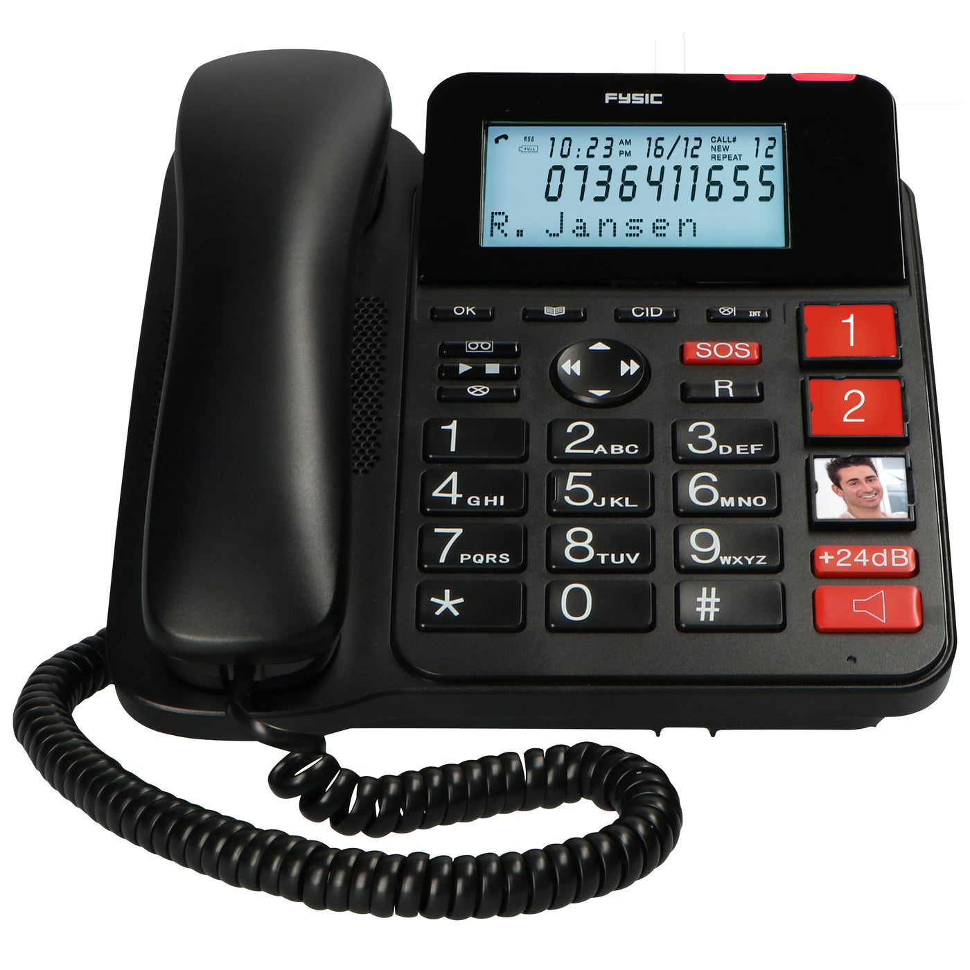 Fysic FX3960 - 'Schnurgebundenes Telefon mit Anrufbeantworter und kabellosem SOS Alarmsender, Schwarz