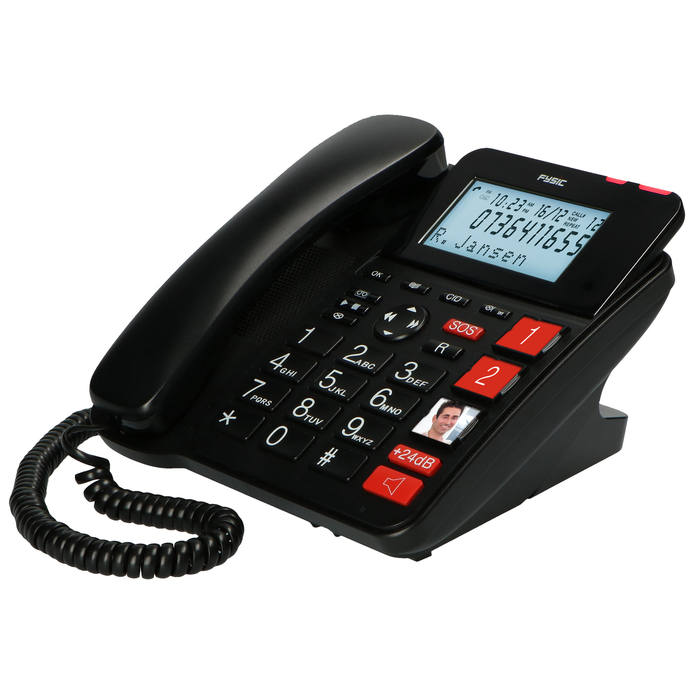 Fysic FX3960 - 'Schnurgebundenes Telefon mit Anrufbeantworter und kabellosem SOS Alarmsender, Schwarz