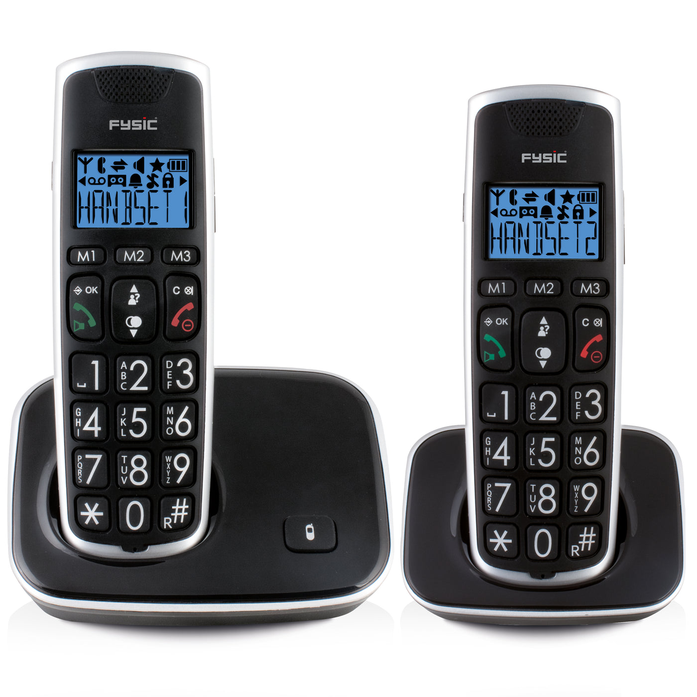 Fysic FX-6020 - DECT-Telefon für Senioren mit großen Tasten und 2 Mobilteilen, Schwarz