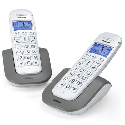 Profoon PDX-2608 DUO - DECT-Telefon mit großen Tasten und 2 Mobilteilen, Weiß