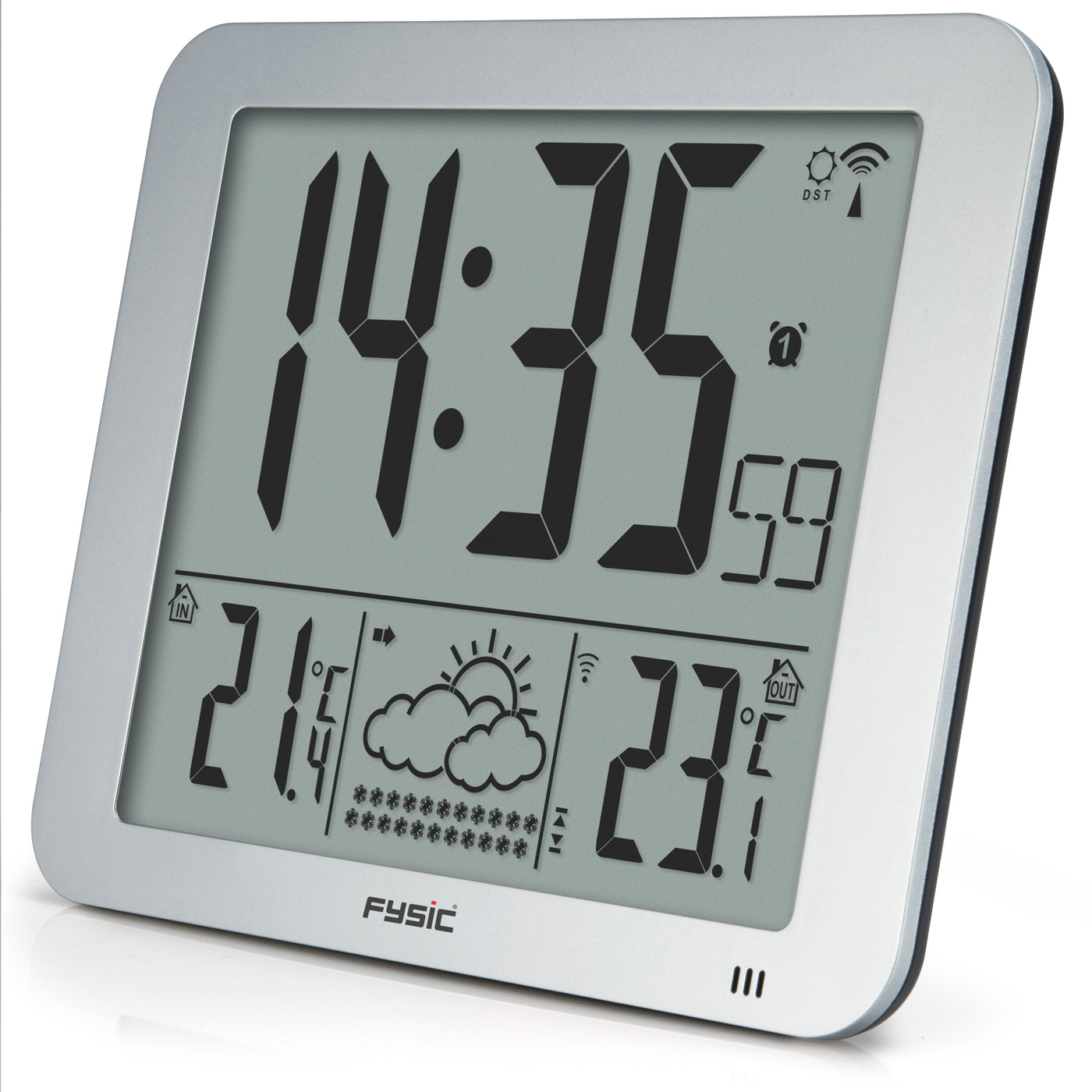 Fysic FKW-2500 - Große digitale Uhr mit Temperaturanzeige, silber