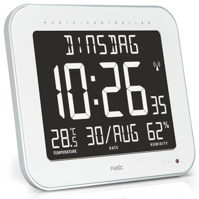 Fysic FK-777 - Große digitale Uhr mit Thermometer und Hygrometer, Weiß