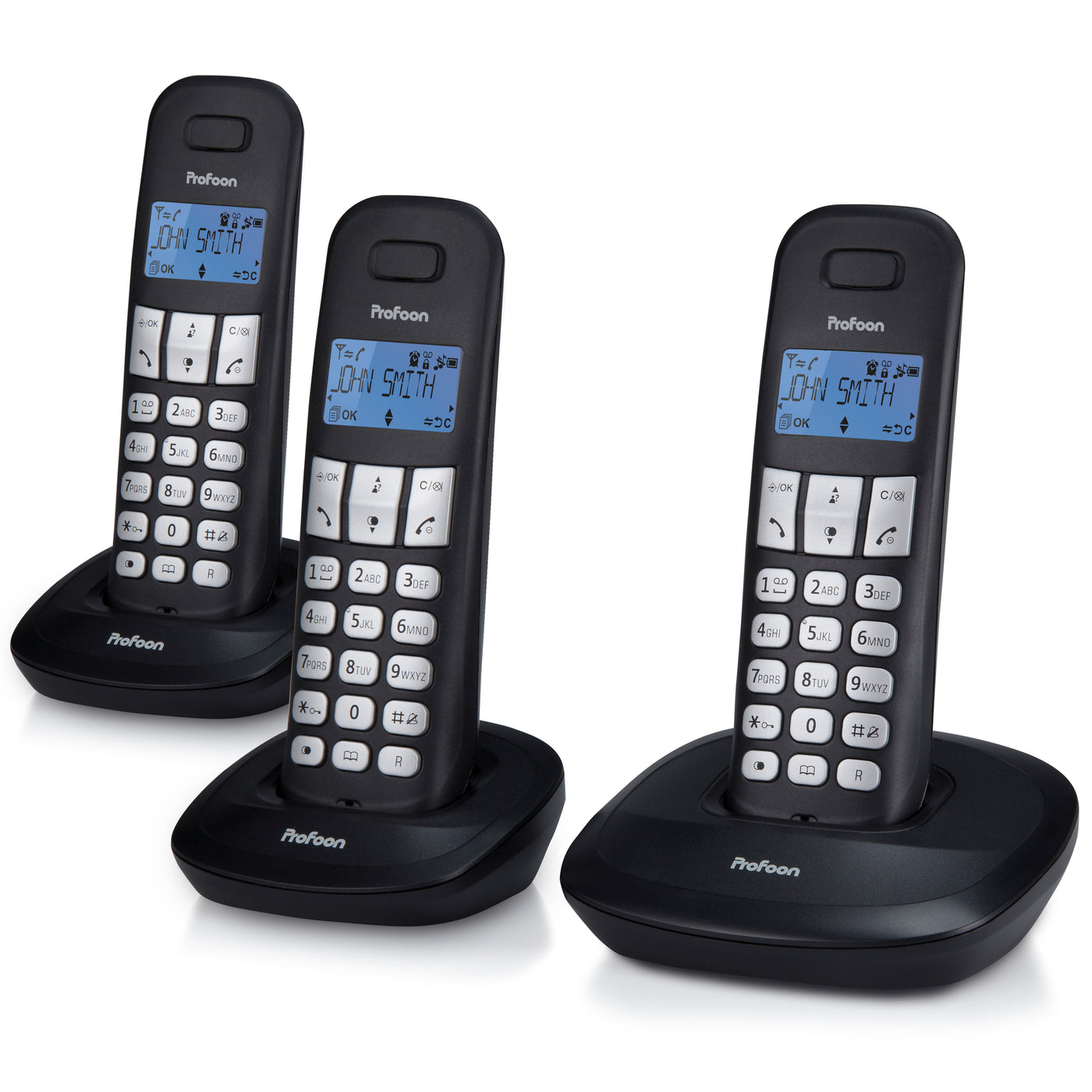 Profoon PDX-1130 - DECT-Telefon mit 3 Mobilteilen, Schwarz