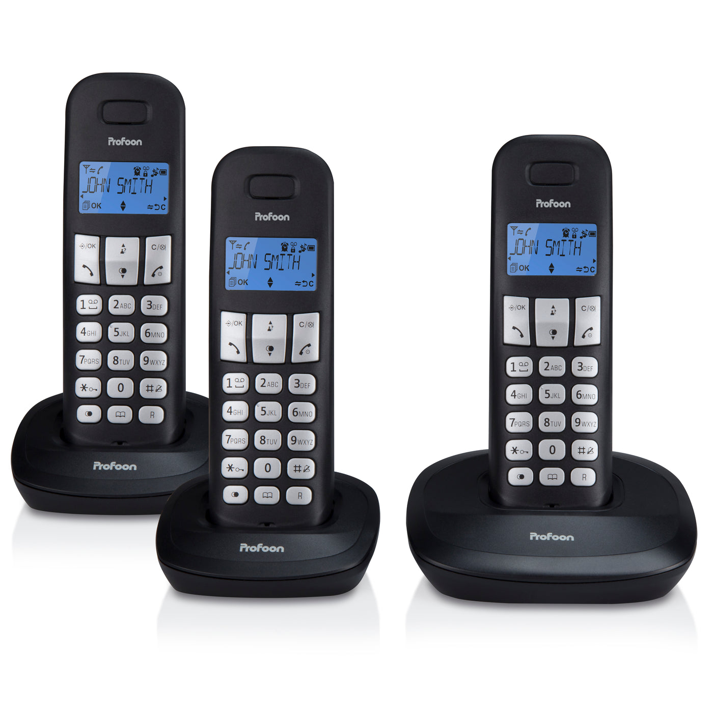 Profoon PDX-1130 - DECT-Telefon mit 3 Mobilteilen, Schwarz