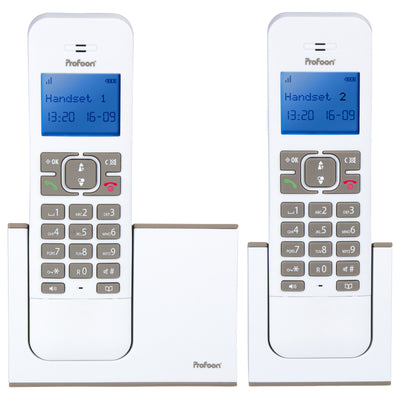 Profoon PDX-8420TE - DECT-Telefon mit 2 Mobilteilen, Weiß/Ttaupe