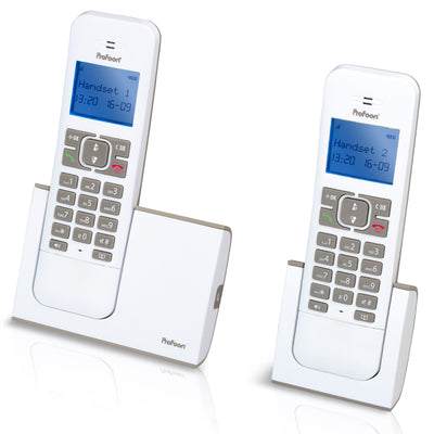 Profoon PDX-8420TE - DECT-Telefon mit 2 Mobilteilen, Weiß/Ttaupe