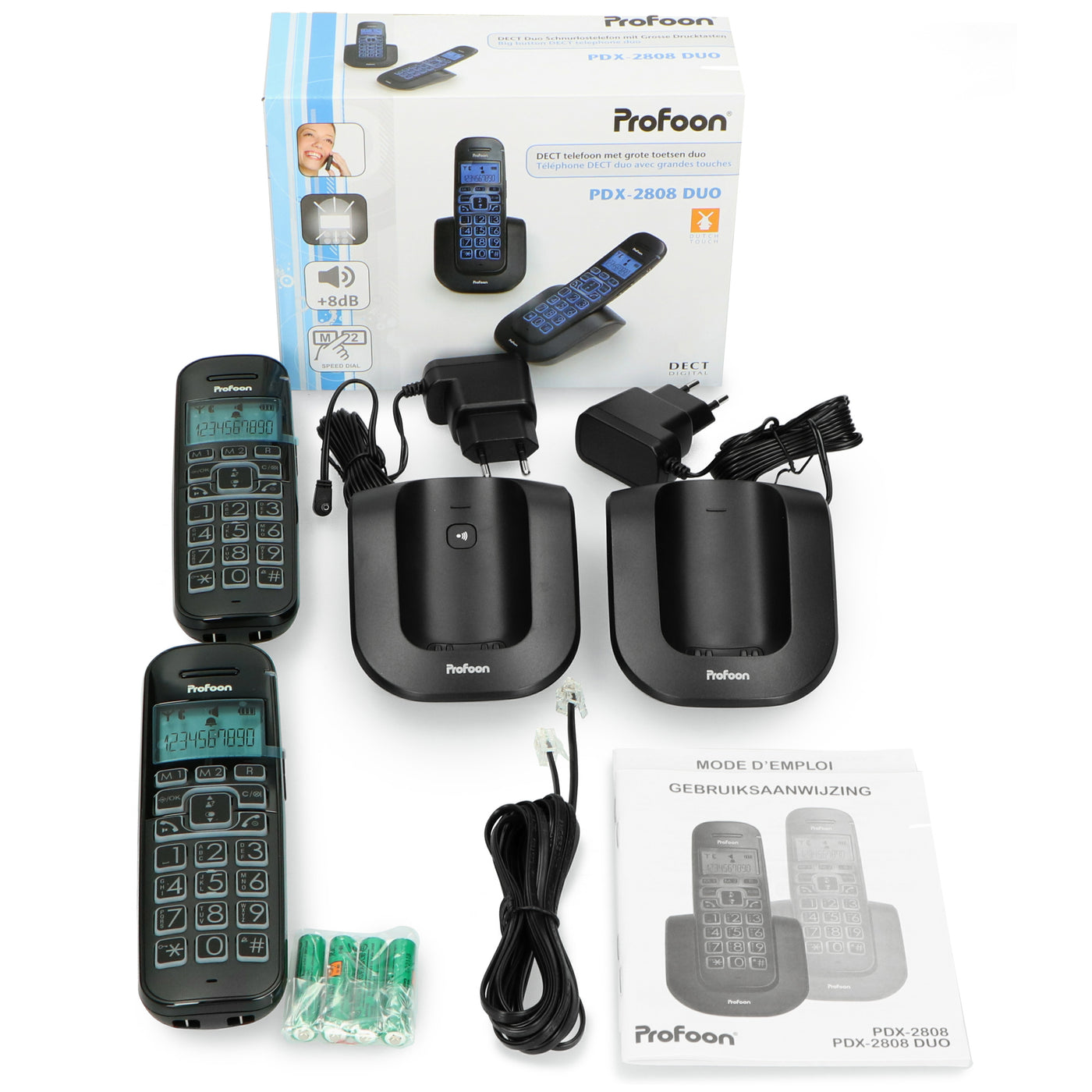 Profoon PDX-2808 DUO - DECT-Telefon mit großen Tasten und 2 Mobilteilen, Schwarz